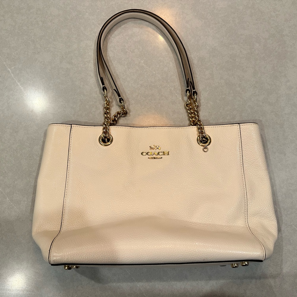 Authentic Coach Chain Tote in white